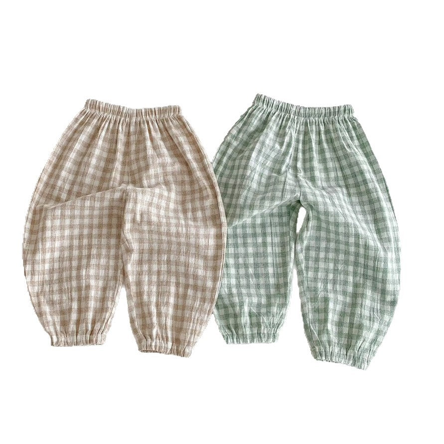 Danss Summer Pantalon de Plaid pour enfants Style mince de lin