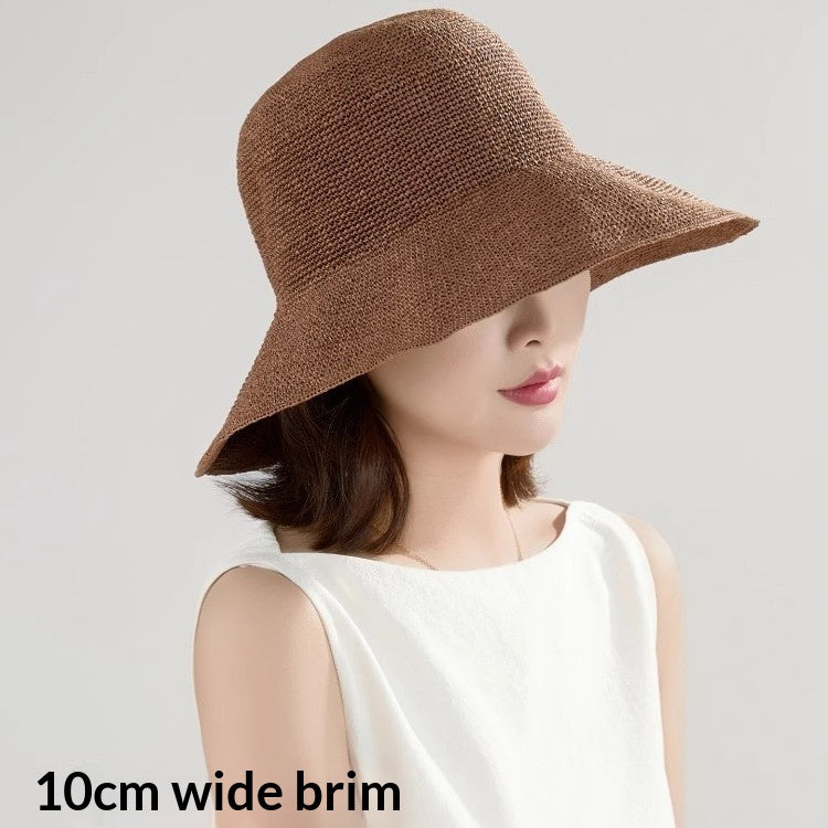 Chapeau de paille Femmes Style Chapeau de soleil Grandes têtes Circonférence Chapeau d'été polyvalent