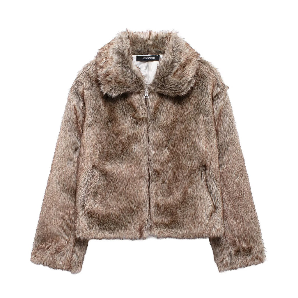 Meifeng Femme Mode Vintage Preppy style mi-siècle Veste de fourrure chaude pour femmes