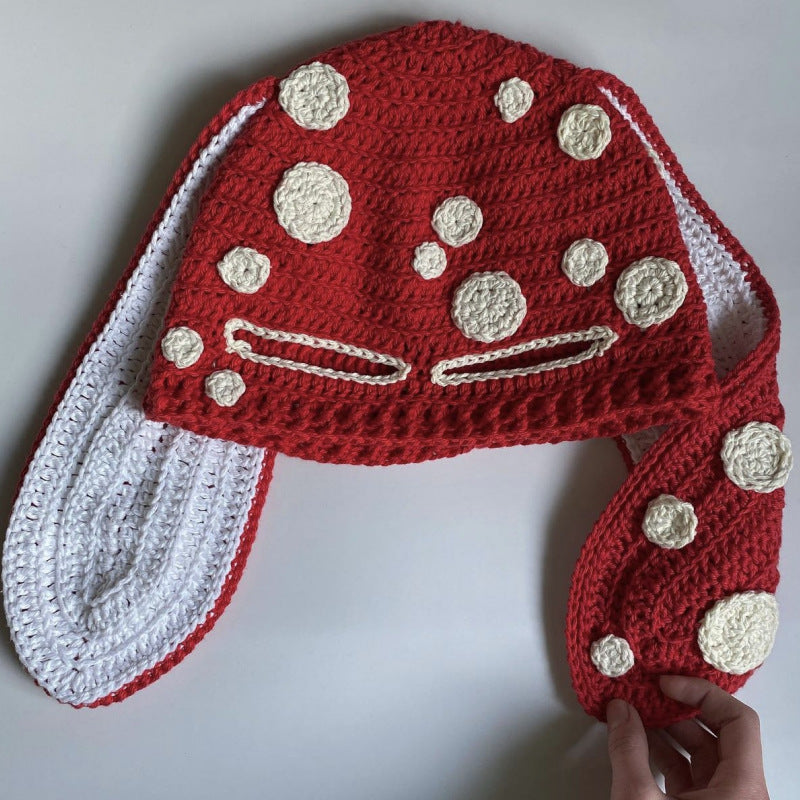 Chapeau d'oreille de lapin tricoté fait main Masque exposé à un oeil Masque Horn Hat Thermique et W