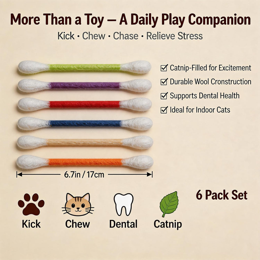 6-Pack Cotton Swab Cat Toys with Catnip