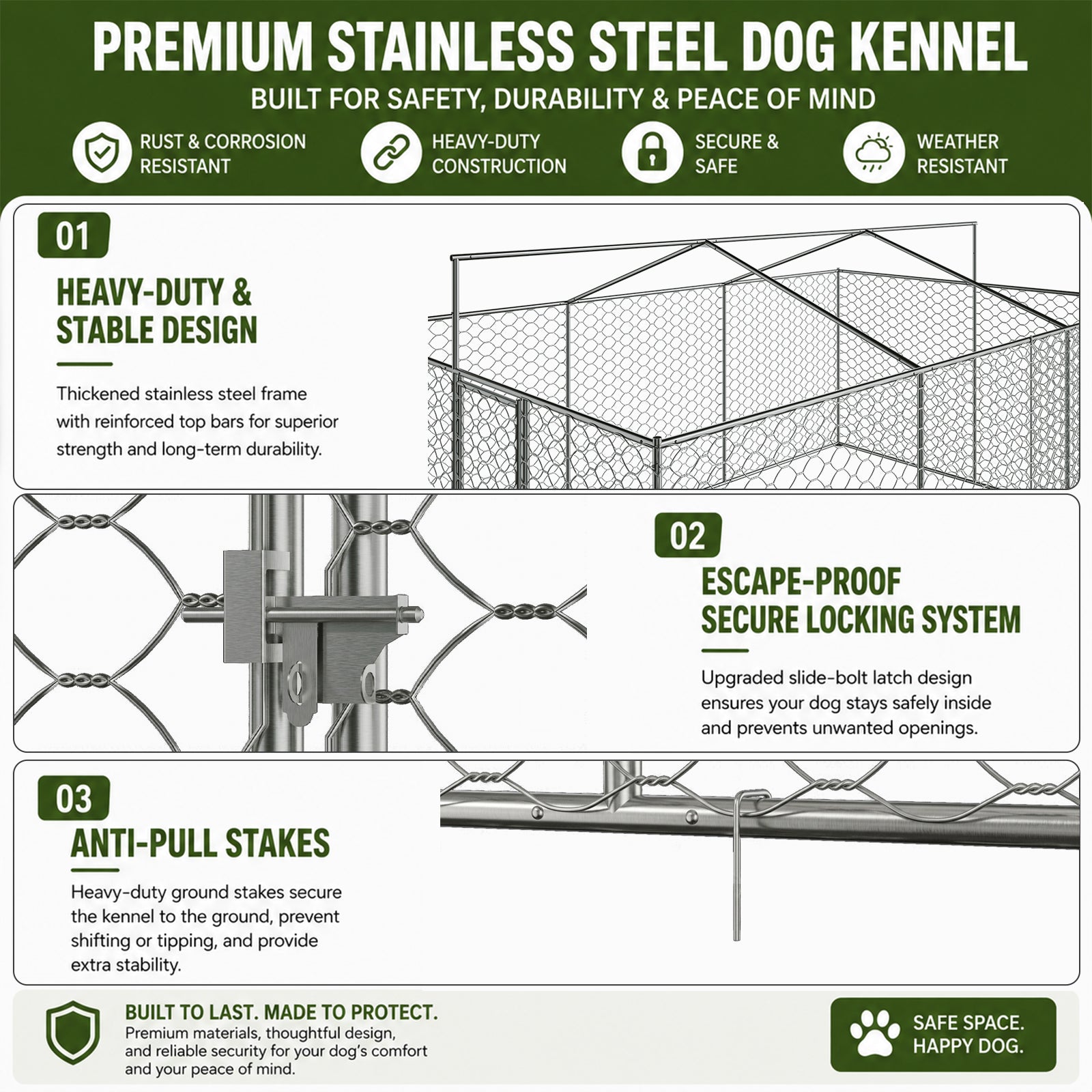 15x10 FT Grand Kennel de chien extérieur avec Canopy