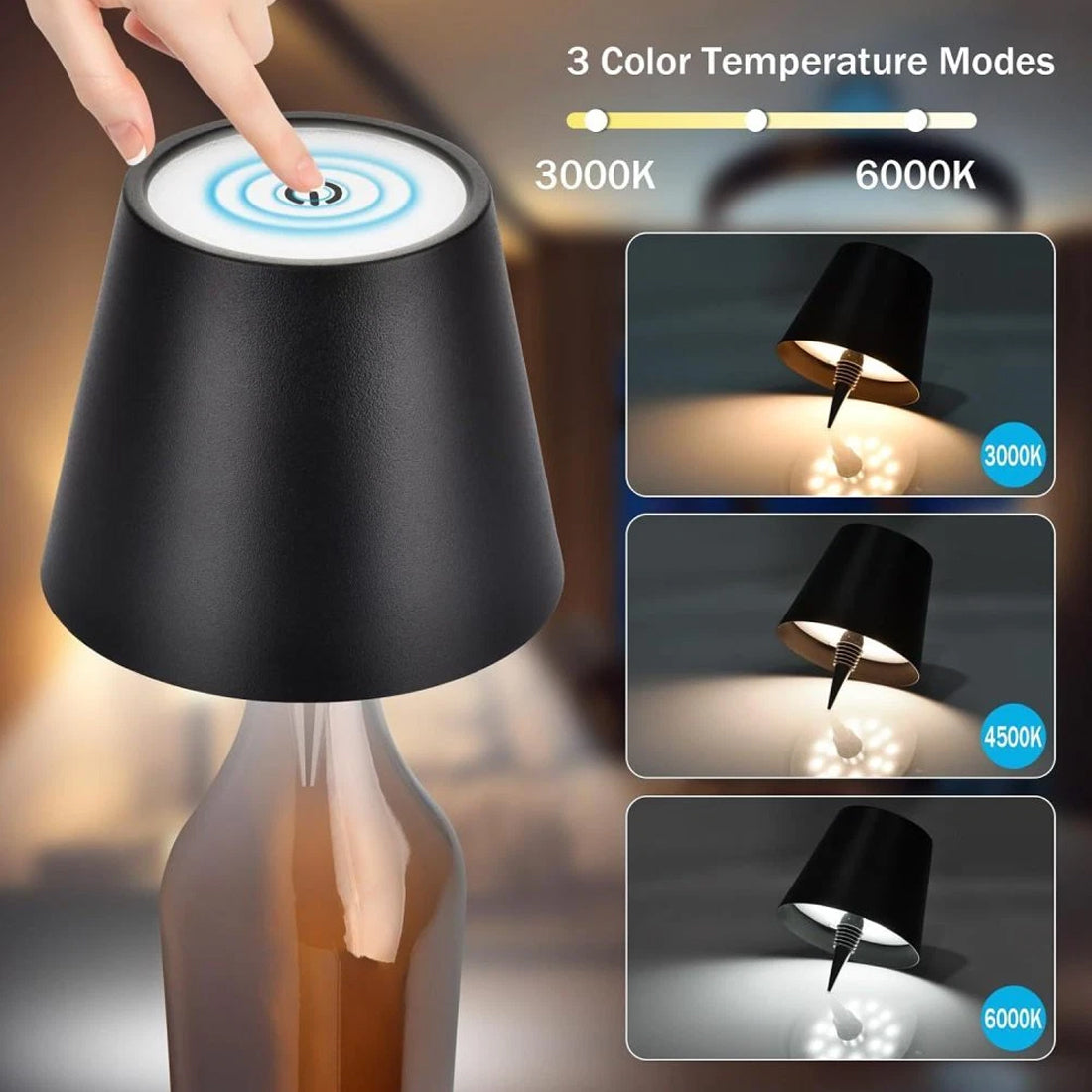2 Pack LED bouteille de vin lumière touche variable 3 modes de couleur 1200mAh lampe de bouteille rechargeable