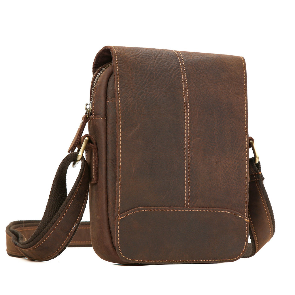 Epaule véritable en cuirCrossbody High-End Cowhide Homme Cowhide Retro Sac carré Casual