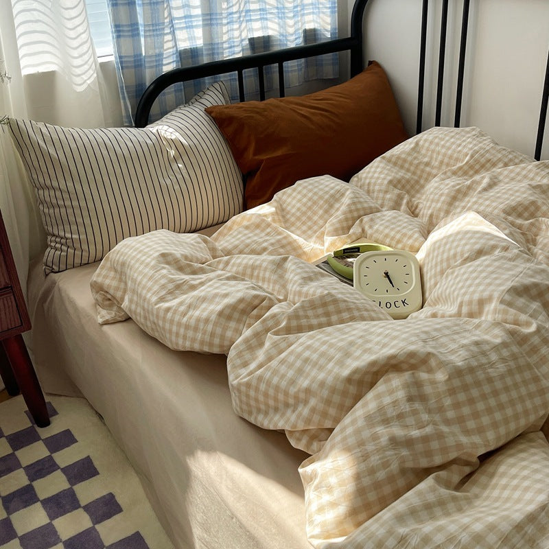 Feuille de lit en coton et couverture de couette Ensemble de quatre pièces