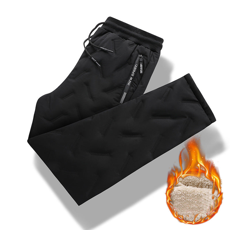 Pantalon pour hommes Velours d'hiver épaississant doux pantalons en polaire avec poche zippée Vent de grande taille