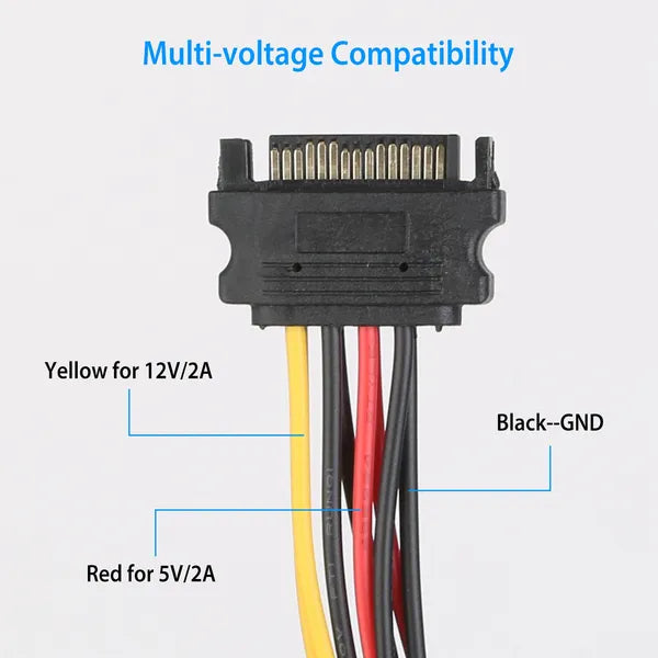 15 Pin Y Splitter Cable Adapter Male to Female Converter Cord for Hard Drive