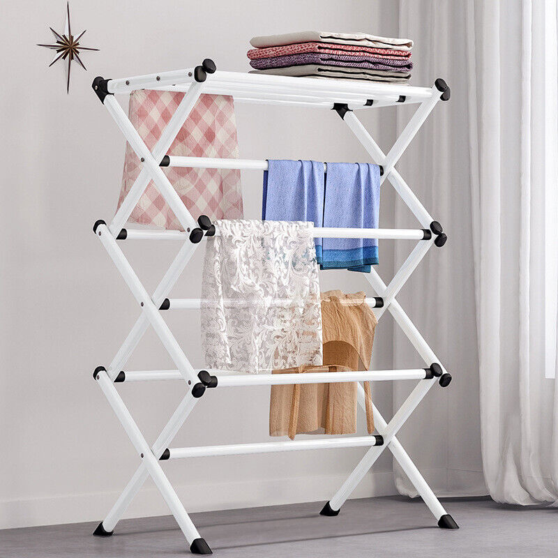 3 niveaux Vêtements Airer Séchoir métal Blanchisserie Cheval Sac de séchage Patio intérieur extérieur
