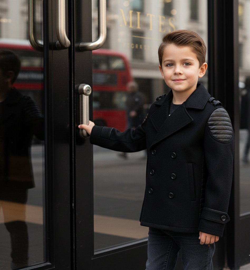 Manteau de cachemire noir court garçon 3-7Y double poitrine chaude veste tendance