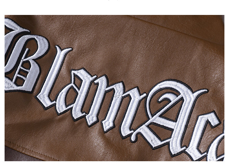 High Street Contrast Patchwork Brodé Veste en cuir