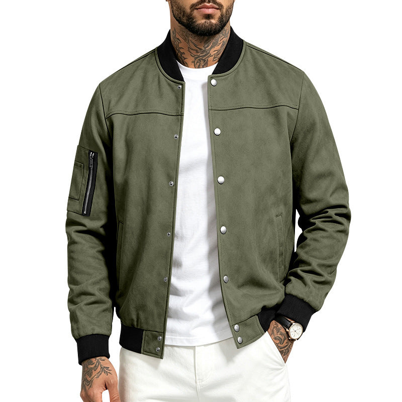 Homme Suede-Blend Casual Sportif Stand-Neck Veste avec boutons
