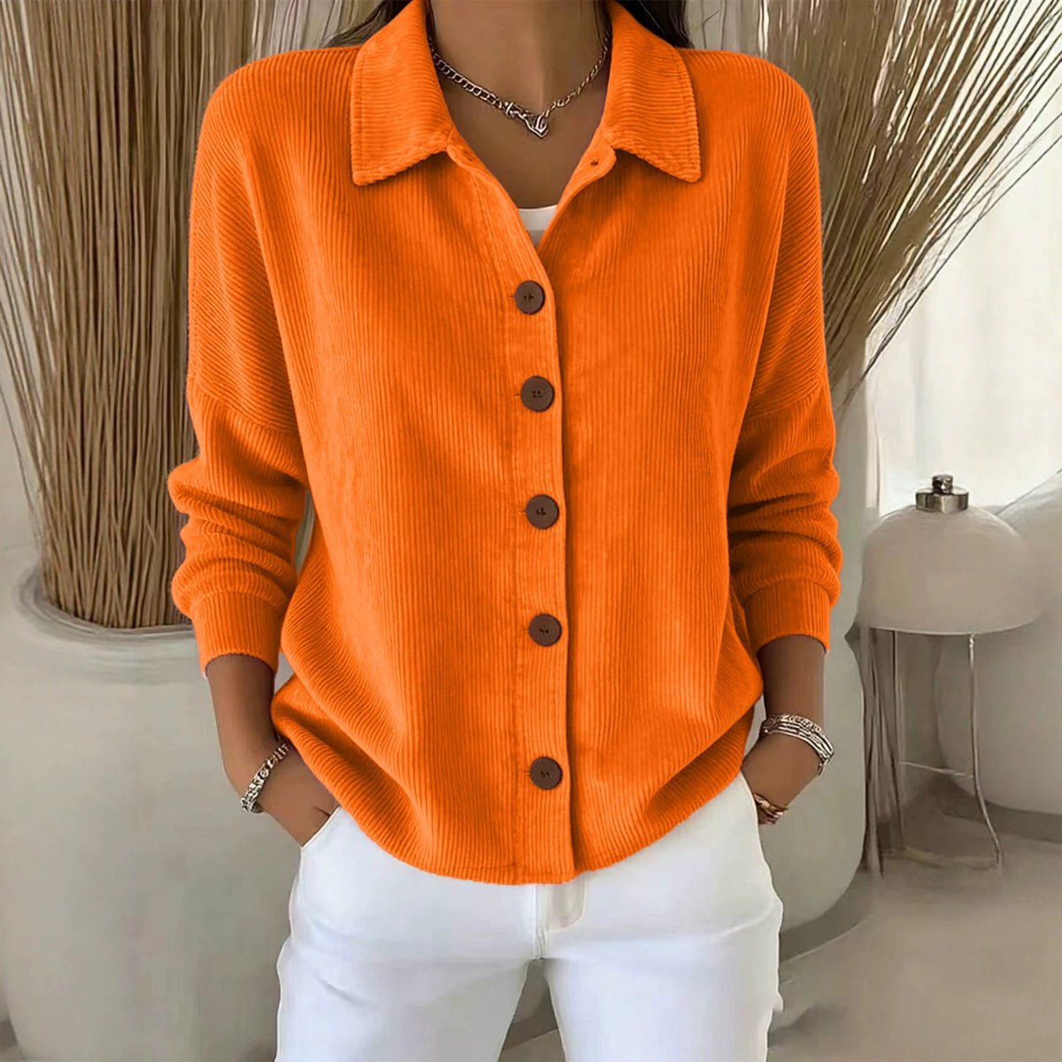 Européen et américain Solid Color Cardigan à manches longues Casual Fashion Button-Up Top Femmes'