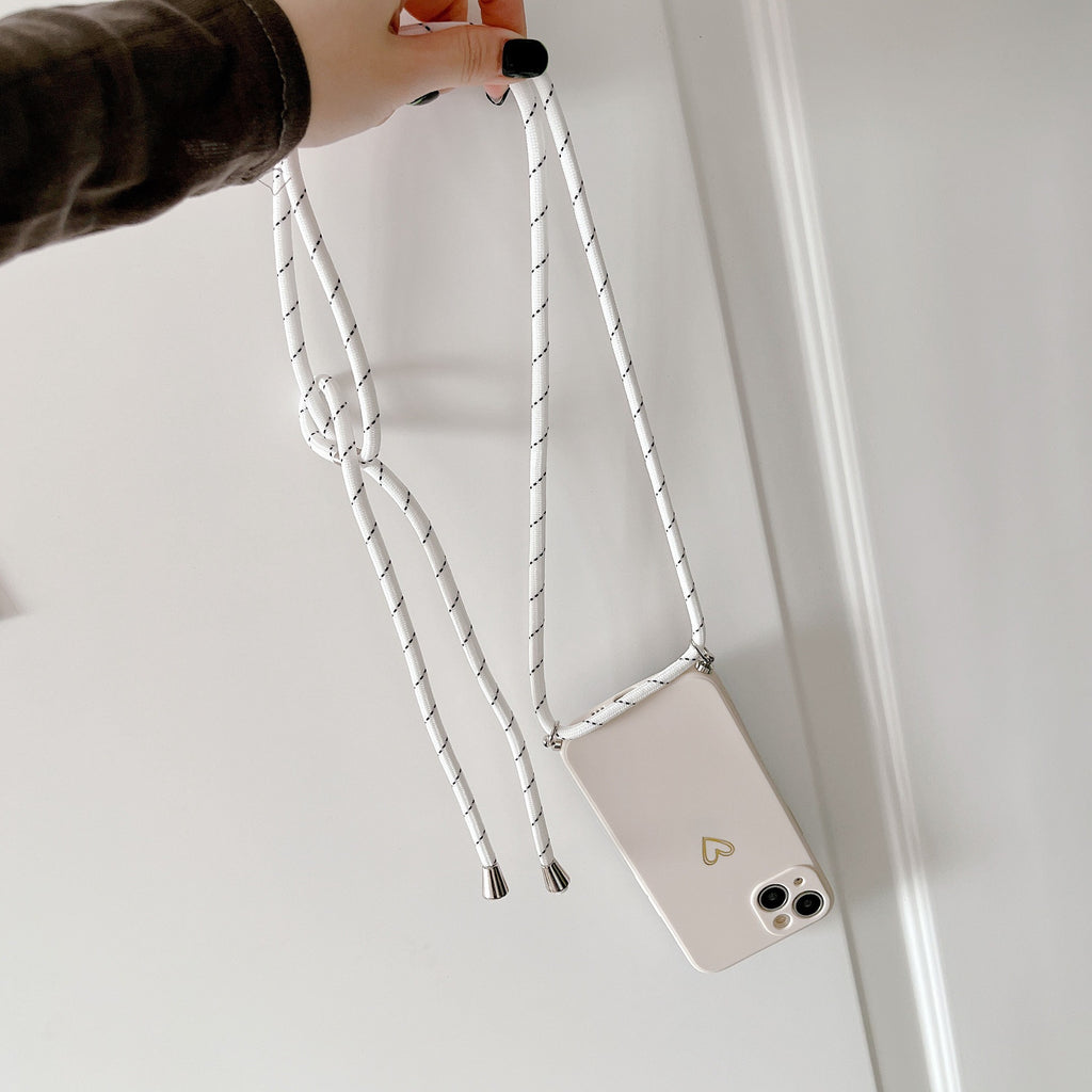 Étui téléphonique de lanyard de petit coeur doré