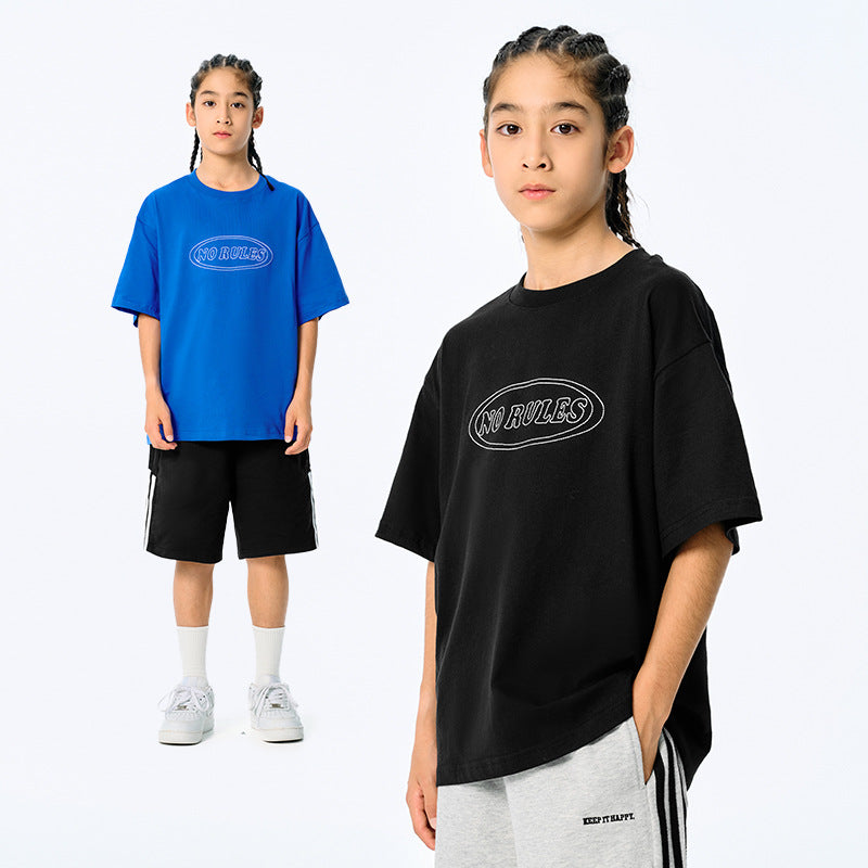 DK Vêtements à manches courtes de style américain brodés rétro pour enfants