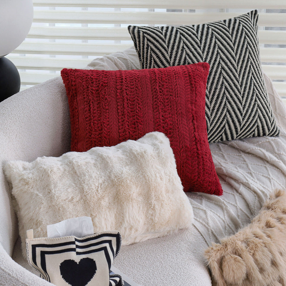 Moderne Minimalist mi-century rouge Coussin polaire en tricot Canapé Oreiller