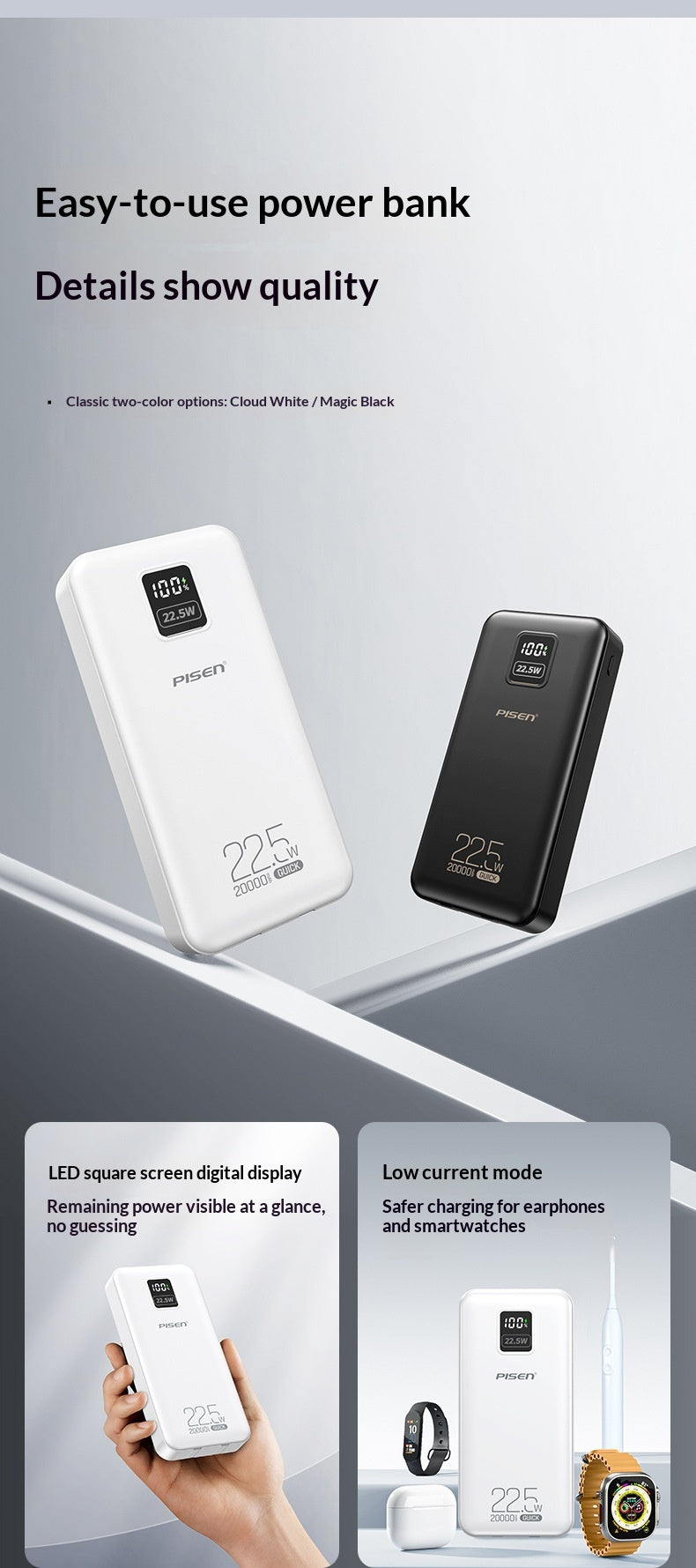 Banque de puissance portable à LED haute capacité