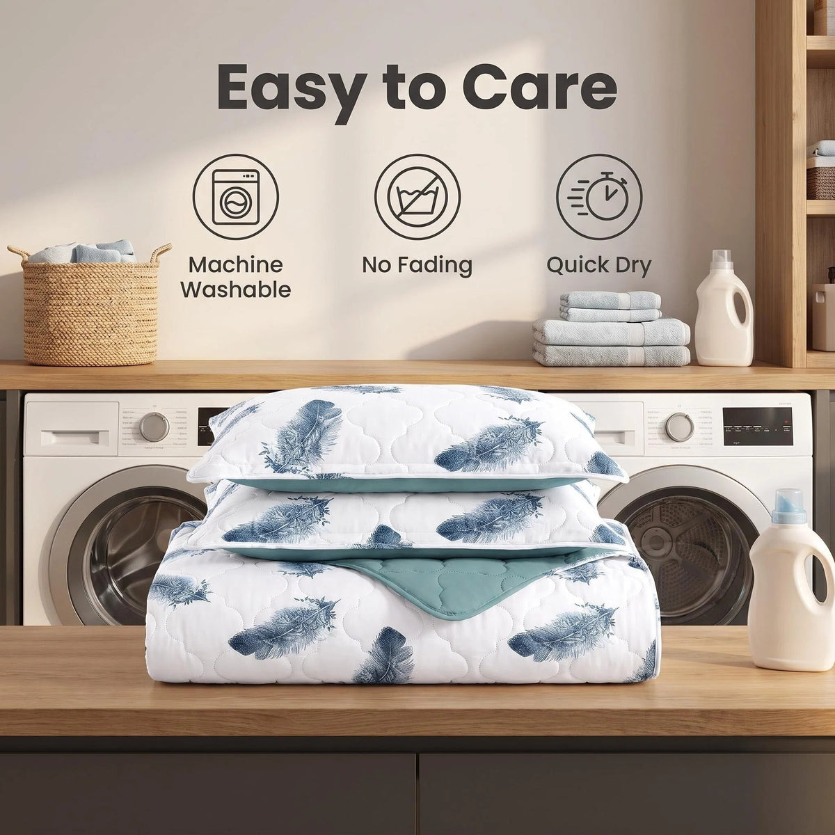 Couche de lit et jeu de rideaux en plume bleue 9 pièces