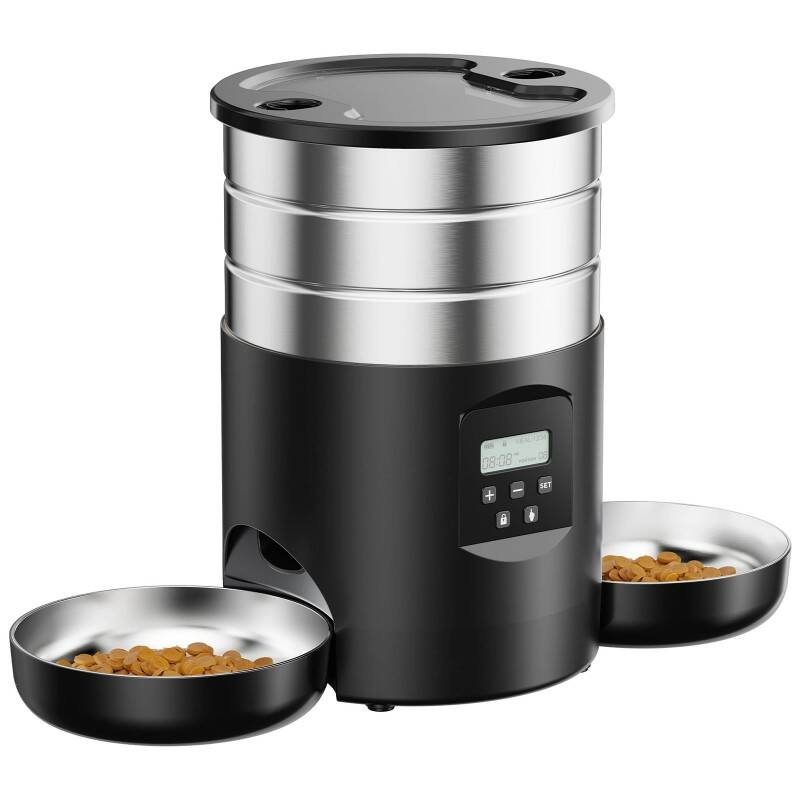 Feeder automatique pour deux chats avec un design antidérapant stable et programmable