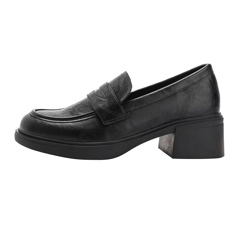 Rétro Pompes à orteils ronds à talons chunky