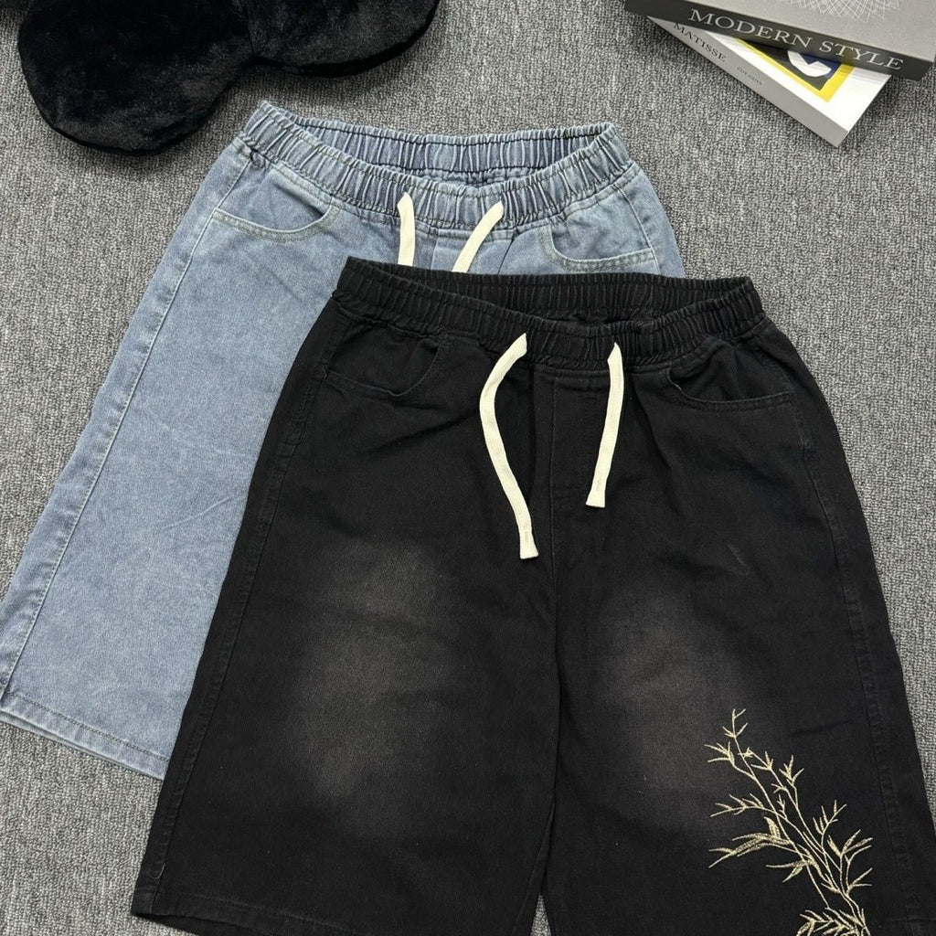 Short en denim brodé homme Large-leg Longueur de cinq points