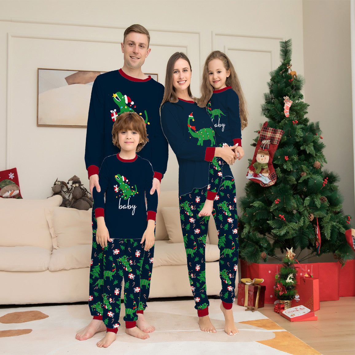 Dinosaur Letter Print Christmas Parent Child Pajama Set