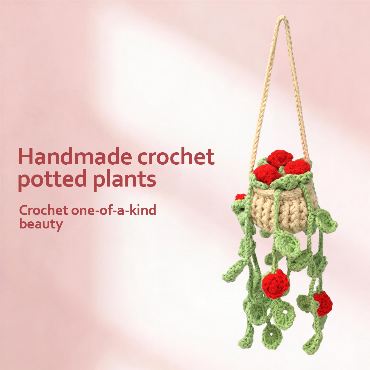 Crochet fait main Trailing Cœur Rouge Bud Vert Vigne Suspension Ornement Potté Fil doux Everl