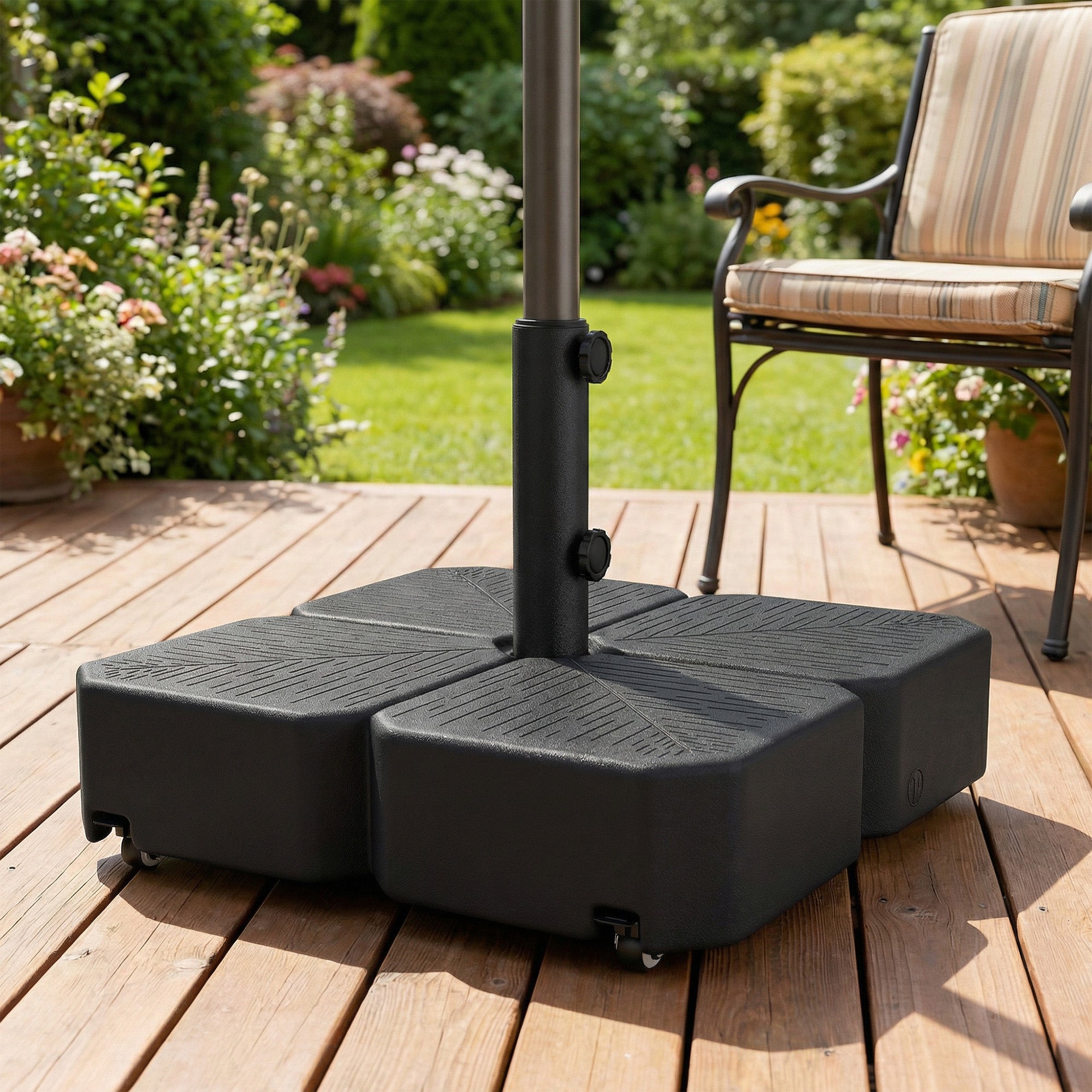 Base parapluie Patio avec roues Support parapluie extérieur pour pôles de 1,5"/1.9" Noir