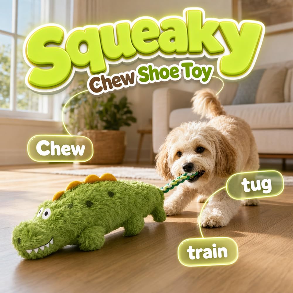 Fun Knotty Crocodile Dog Chew Jouet pour jouer interactif Coton corde et squeaky Plush