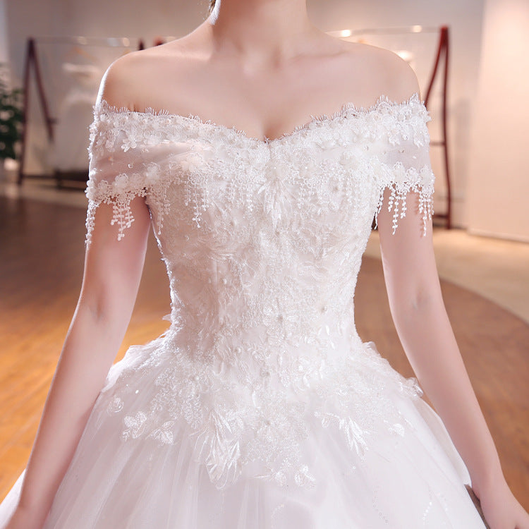 Robe de mariage épaule à épaule Dentelle de mariée Plus Taille Robe de mariage épaule mince