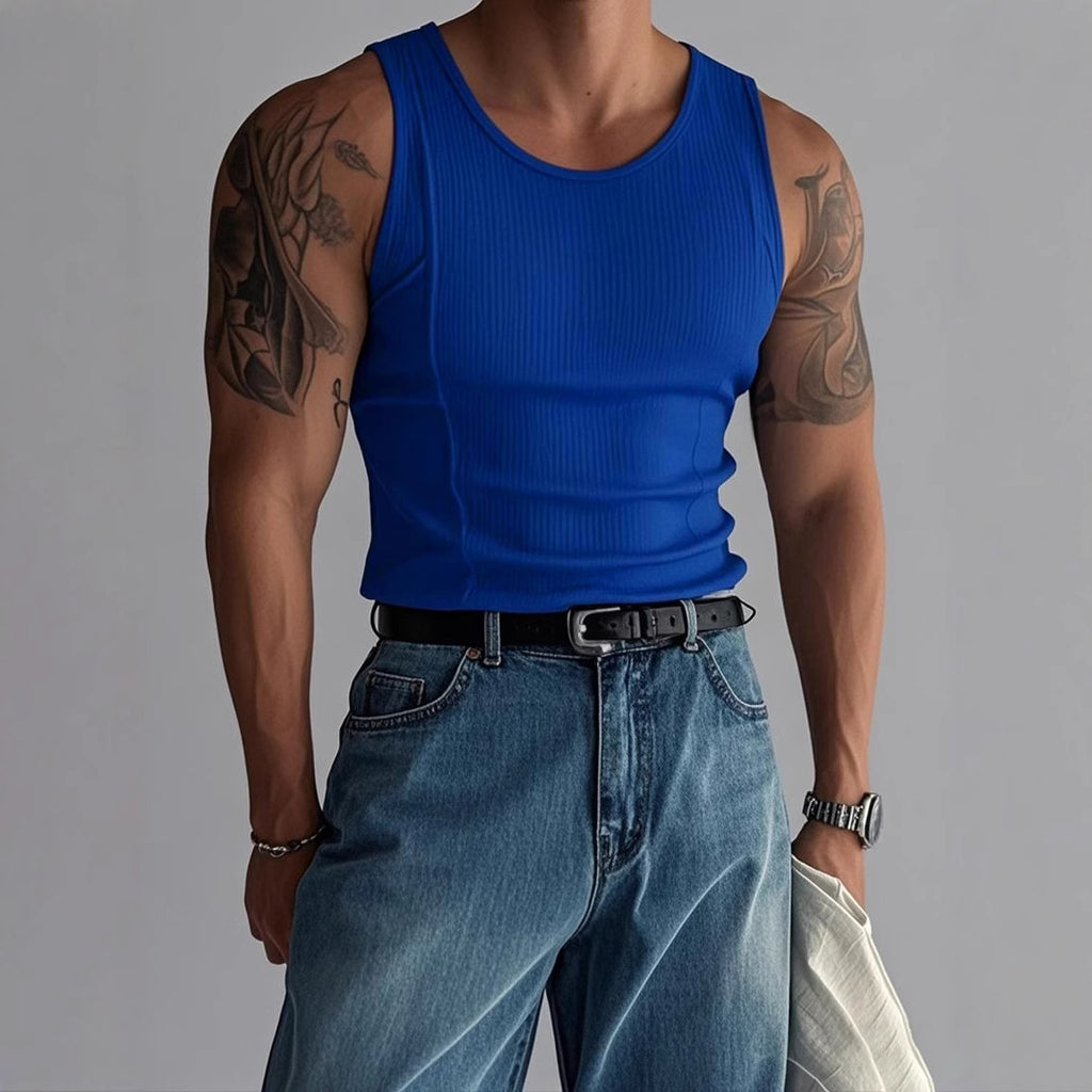 Hommes tricoté verticale-Stripe fitness Sports Casual Tank Top