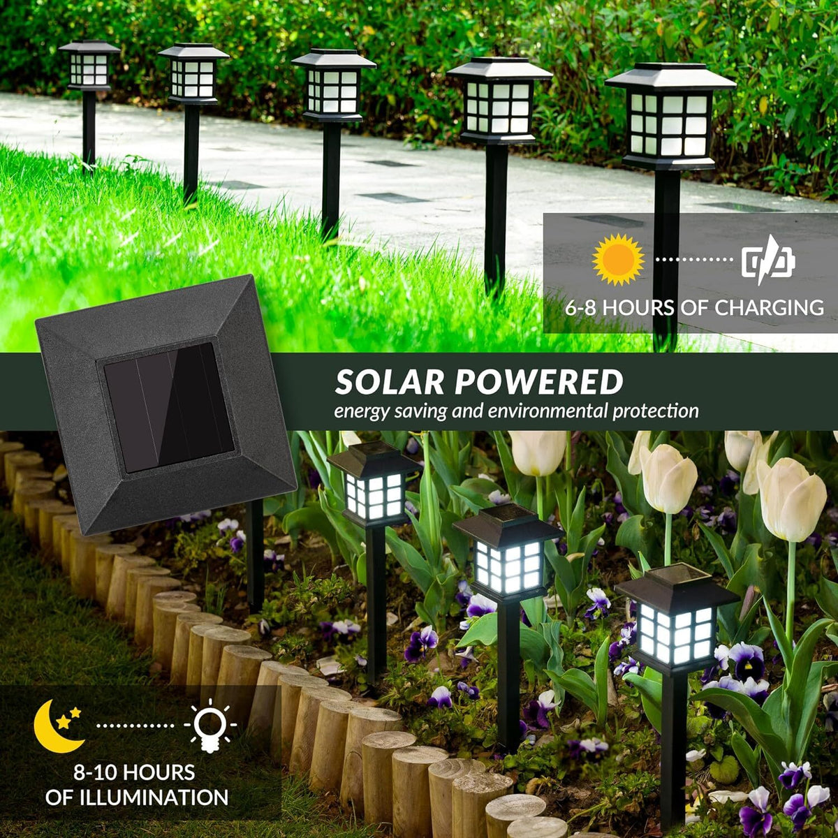 12x LED Solar Power Garden lumières Stake post paysage chemin pelouse lampe extérieur