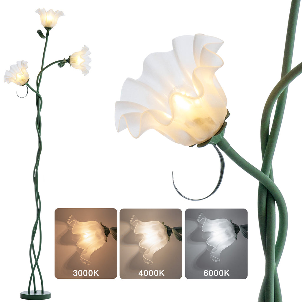 Crème Style Sol Lampe Salon Pastoral Chambre à coucher Lampe à fleurs