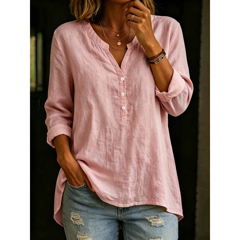 Chemise à boutons à point fixe en couleur solide pour femmes