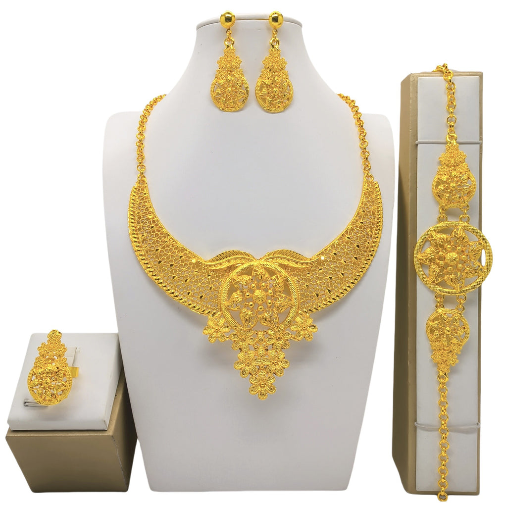 Collier de mariage de mariée Boucle d'oreille Bracelet de quatre pièces
