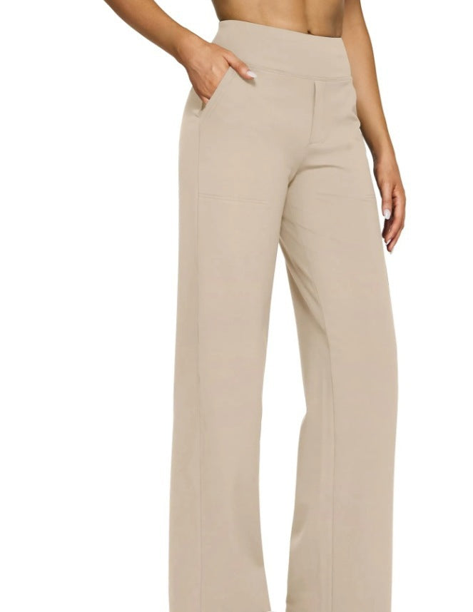 Pantalons à pattes droites à taille haute avec poches longues