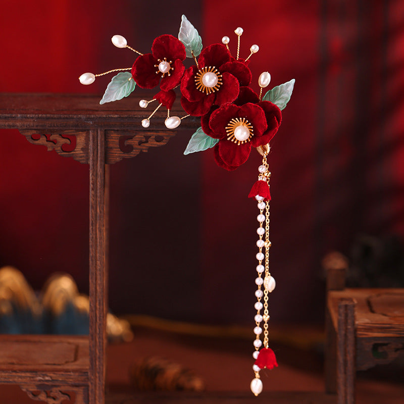 Red Velvet Flower Edge Clip Full Set Festive Flower Clip