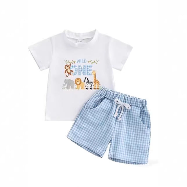 T-shirt d'anniversaire pour garçons et shorts en Plaid