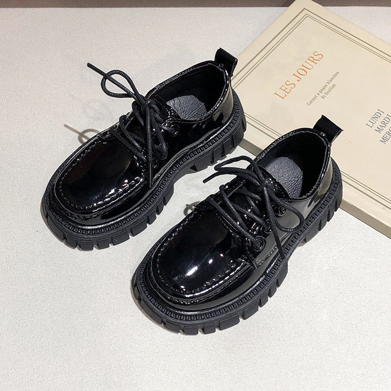 Printemps et automne Chaussures simples de style anglais pour enfants Noir épais