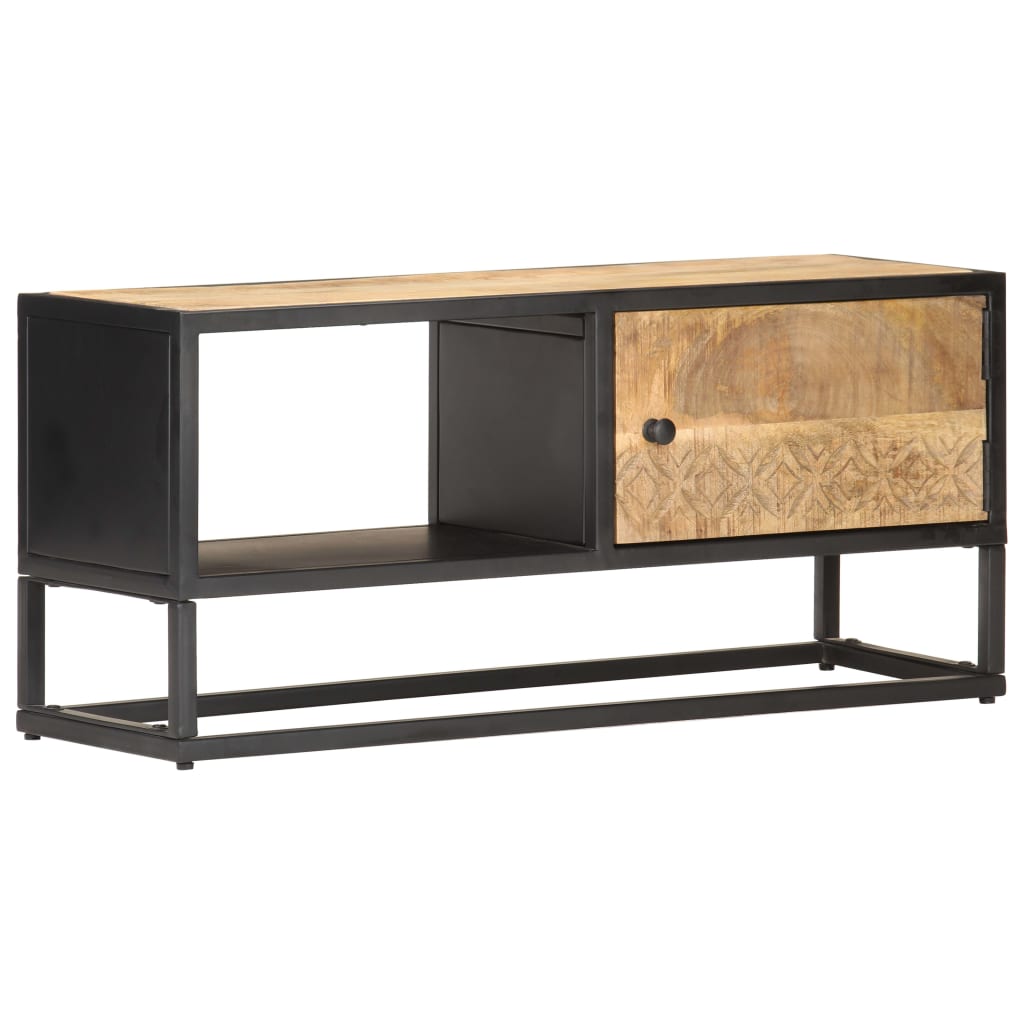 TV Cabinet avec porte sculptée 90x bois de mangue dur