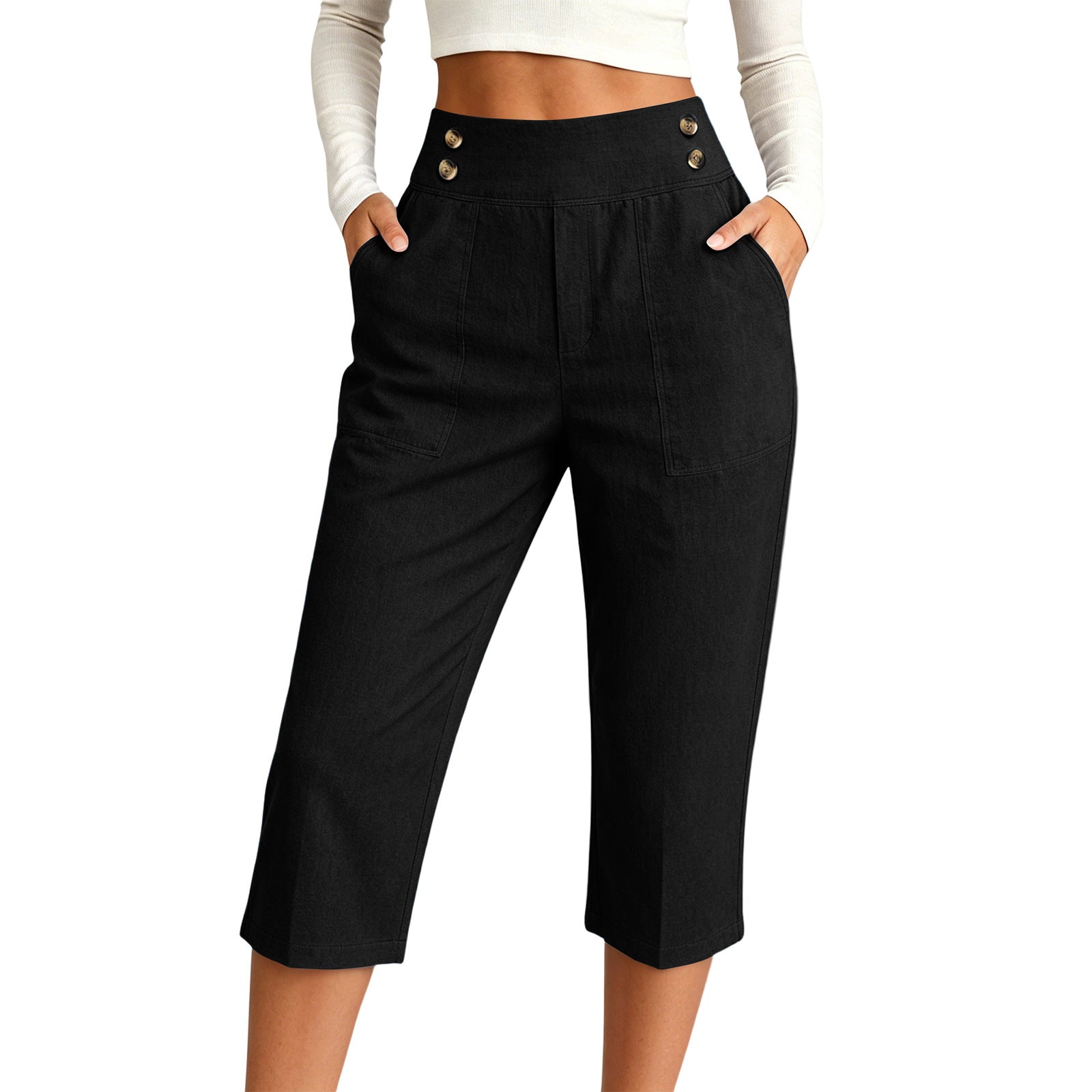Femmes S Fashionable haute taille pantalons de trois quarts de longueur dans le style européen occasionnel pour Dai