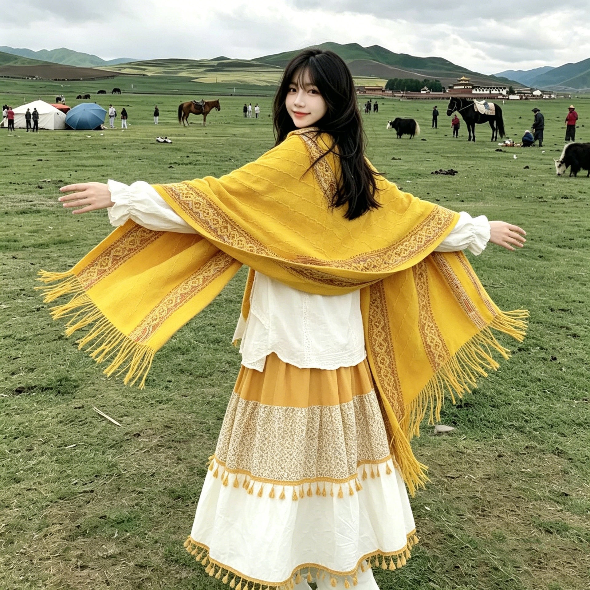 Vêtements de dessus pour femmes de style ethnique jaune