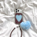 Cas haut de gamme de téléphone bleu glutteur brun Cœur