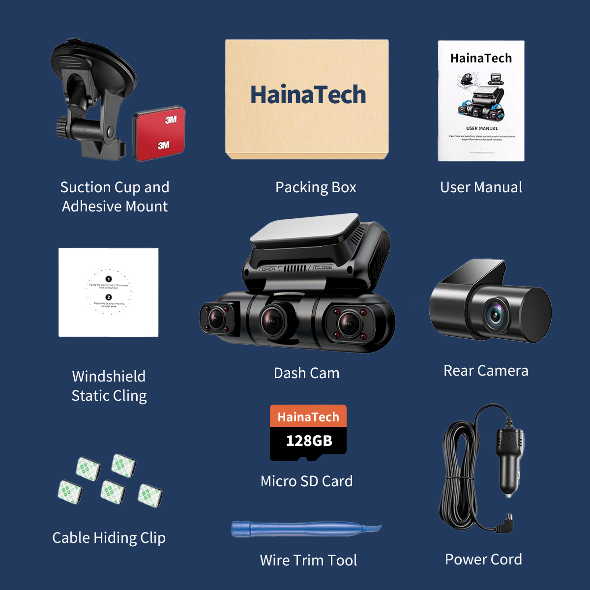 Hainatech 360 Degree View 4 Channel Dash Cam avant et arrière à l'intérieur gauche droite