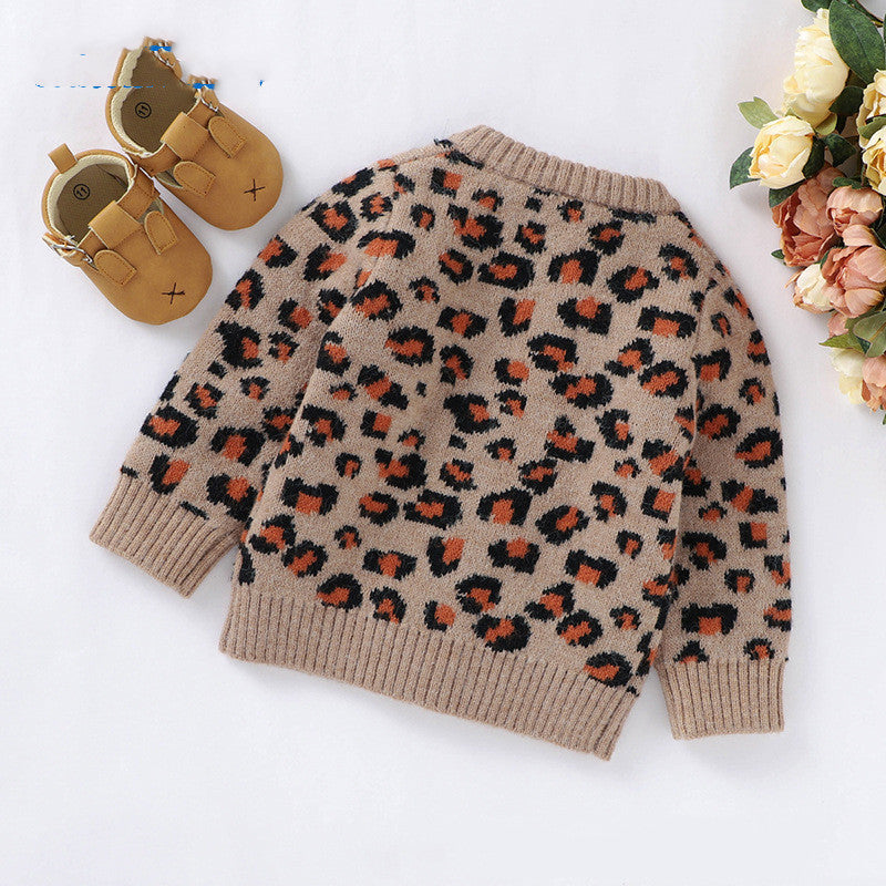 Mignon d'automne V-Neck Leopard Knit Cardigan