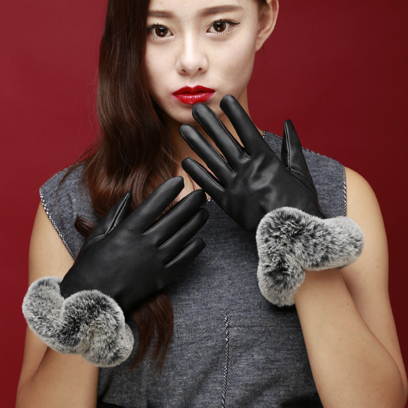 Gants d'écran tactile en cuir fashionable pour femmes avec un grand pantalon U-Shape