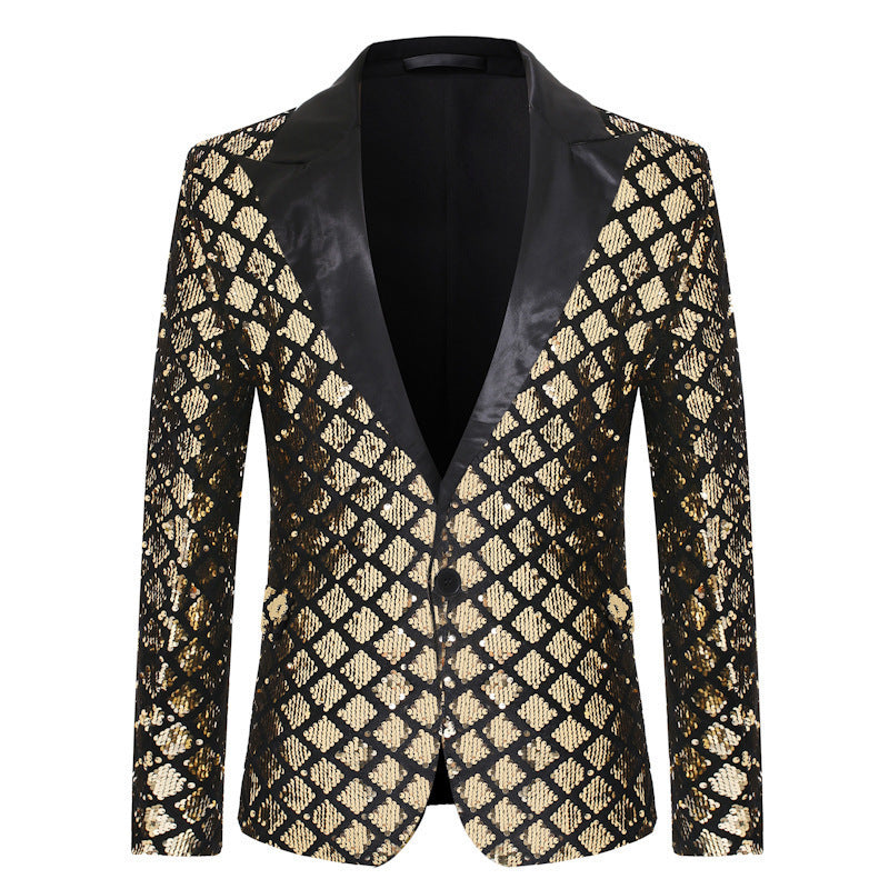 Scène Banquet Host Party Diamond-Shaped Sequin Suit Tuxedo Coat