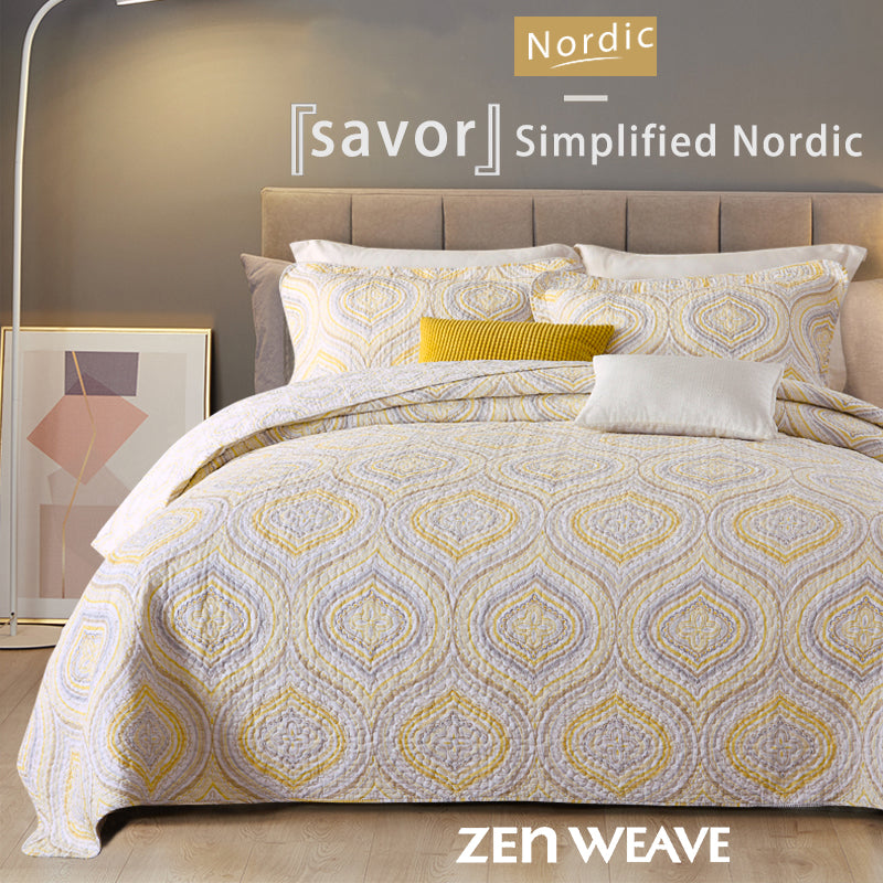 Cotton Reversible Quilt Bedspread Set Nordic Simplifié Médaille Géométrique Imprimer Toutes les mers
