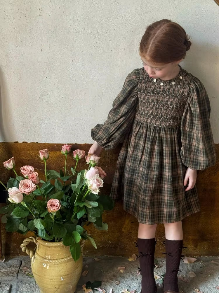Robe Retro en Plaid des Enfants d'Automne
