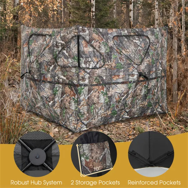 2-Panel See-through Hunting Blind - Pop-Up Design avec 3 prises de vue à travers les ports