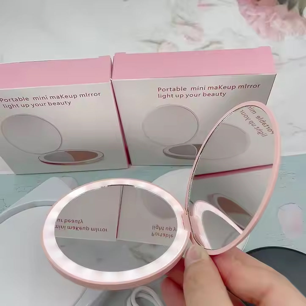 Miroir de maquillage de voyage avec lumière LED